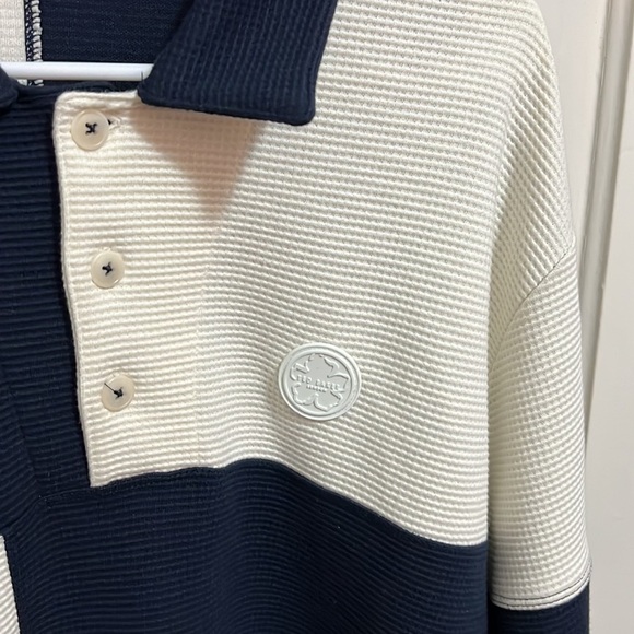Ted Baker Waffle Knit Panelled Polo Shirt in Navy - Picture 9 of 16